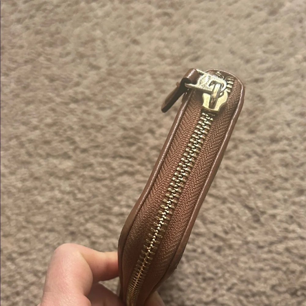 Coach Signature Brown and Tan Zip Wallet - Picture 4 of 8